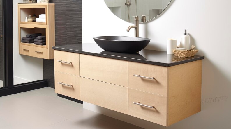 Compact vanity with a ceramic sink top
