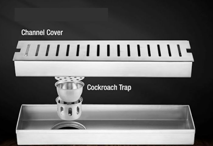 Bathroom shower channel floor drain cover with cockroach trap